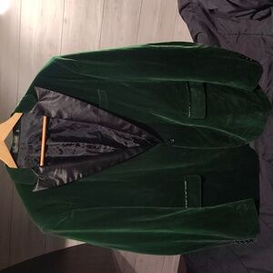 Green Velvet Blazer with Black Satin Lapel